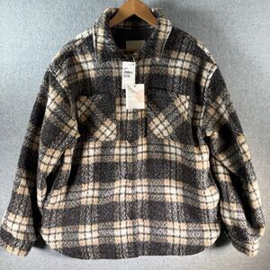 Thread & Supply Women's XL Loose Oversized Plaid Fleece‎ Shacket Shirt Jacket